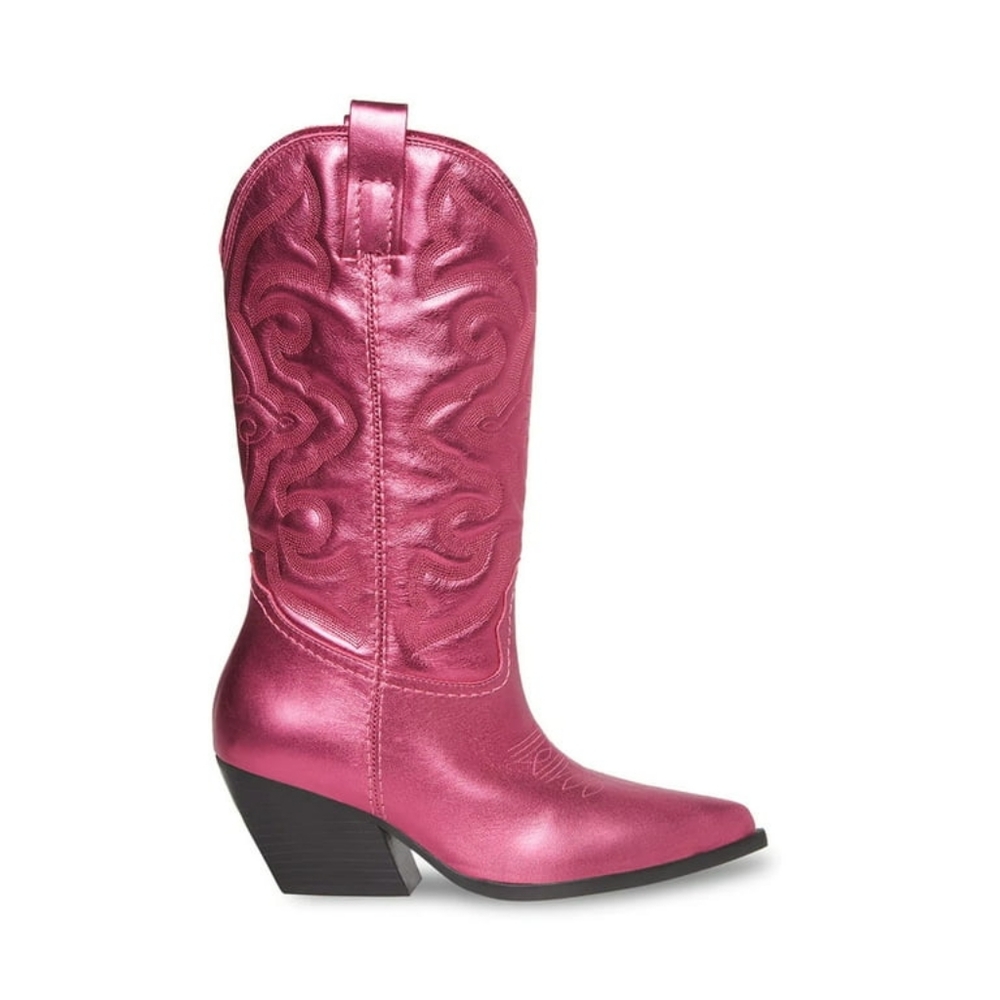 Steve Madden West Pink Metallic Pull On Pointed Toe Block Heel Western Boots - Picture 3 of 9